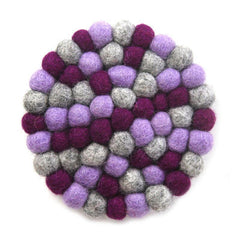 Hand Crafted Felt Ball Coasters from Nepal: 4-pack, Chakra Purples - Global Groove (T) - Global Groove