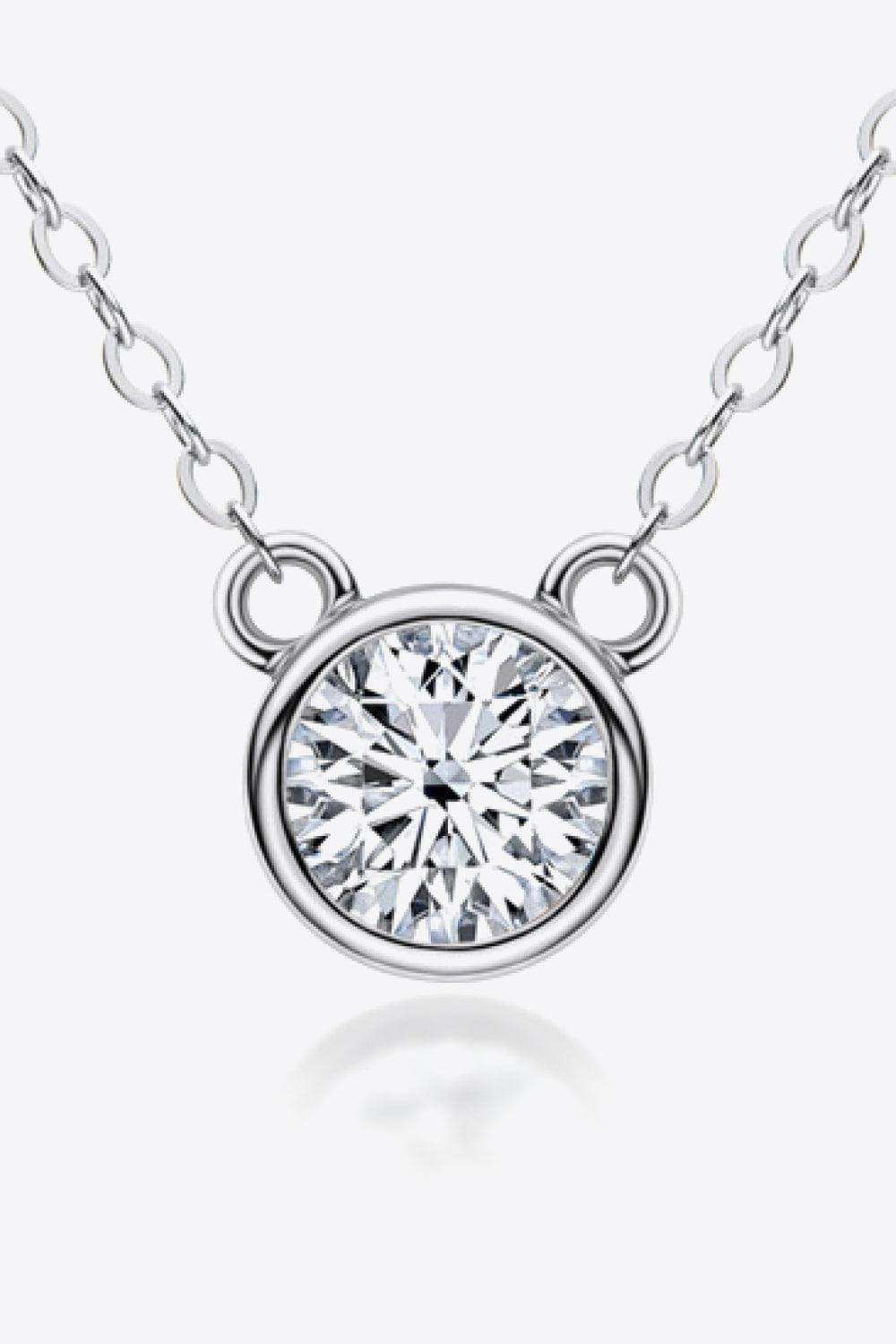 925 Sterling Silver 1 Carat Moissanite Round Pendant Necklace - Trendsi - Flyclothing LLC
