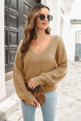 Ribbed Scoop Neck Long Sleeve Pullover Sweater - Trendsi