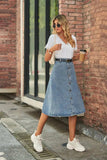 Button Front A-Line Denim Skirt - Trendsi - Flyclothing LLC