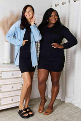 Culture Code Full Size Drawstring Long Sleeve Hooded Dress - Trendsi