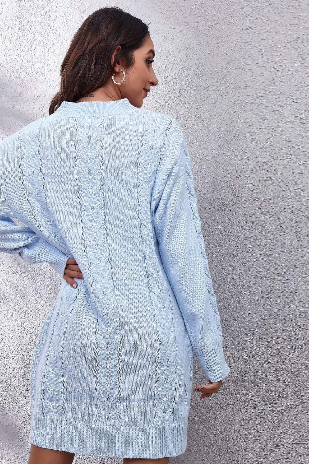 Cable-Knit Round Neck Sweater Dress - Trendsi - Flyclothing LLC