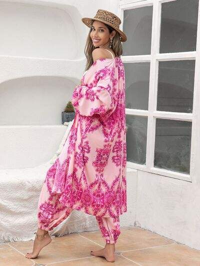 Printed Open Front Top and Pants Set - Trendsi - Flyclothing LLC