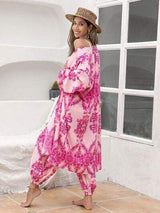 Printed Open Front Top and Pants Set - Trendsi - Flyclothing LLC