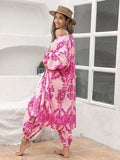 Printed Open Front Top and Pants Set - Trendsi - Flyclothing LLC