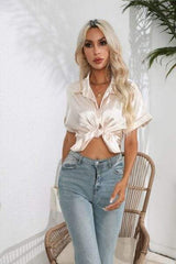 Collared Neck Short Sleeve Shirt - Trendsi - Flyclothing LLC