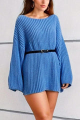 Boat Neck Dropped Shoulder Mini Sweater Dress - Trendsi
