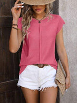 Rolled Cap Sleeve Round Neck Sweater Vest - Trendsi - Flyclothing LLC