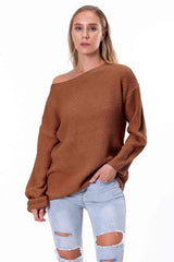 Boat Neck Drop Shoulder Long Sleeve Sweater - Trendsi
