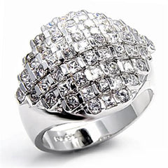 Alamode Rhodium Brass Ring with AAA Grade CZ in Clear - Alamode