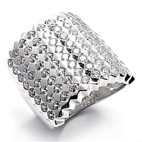 Alamode Rhodium Brass Ring with AAA Grade CZ in Clear - Alamode - Flyclothing LLC