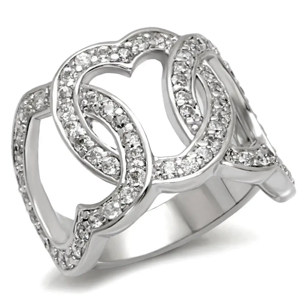 Alamode Rhodium Brass Ring with AAA Grade CZ in Clear - Alamode - Flyclothing LLC