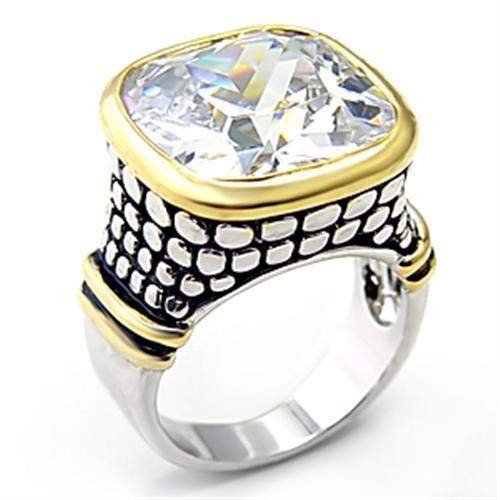 Alamode Reverse Two-Tone Brass Ring with AAA Grade CZ in Clear - Alamode - Flyclothing LLC