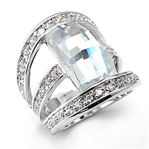 Alamode Rhodium Brass Ring with AAA Grade CZ in Clear - Alamode