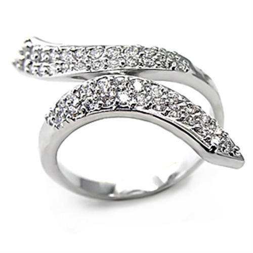 Alamode Rhodium Brass Ring with AAA Grade CZ in Clear - Alamode - Flyclothing LLC