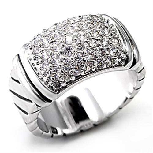 Alamode Rhodium Brass Ring with AAA Grade CZ in Clear - Alamode - Flyclothing LLC