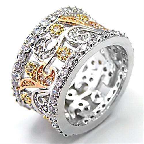 Alamode Tricolor Brass Ring with AAA Grade CZ in Clear - Alamode - Flyclothing LLC