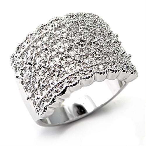 Alamode Rhodium Brass Ring with AAA Grade CZ in Clear - Alamode - Flyclothing LLC