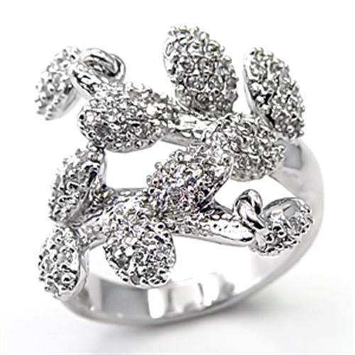 Alamode Rhodium Brass Ring with AAA Grade CZ in Clear - Alamode - Flyclothing LLC