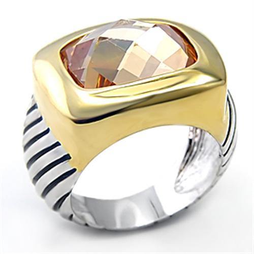 Alamode Reverse Two-Tone Brass Ring with AAA Grade CZ in Topaz - Alamode