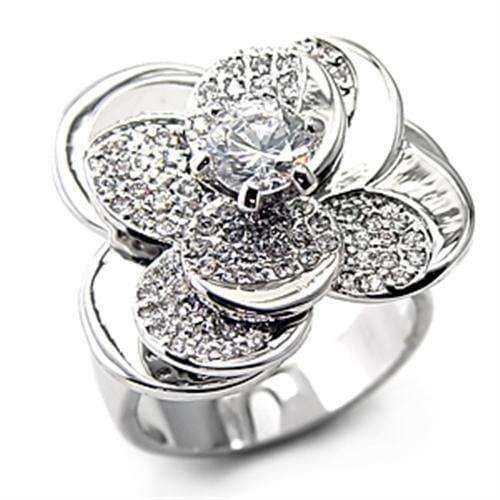 Alamode Rhodium Brass Ring with AAA Grade CZ in Clear - Alamode - Flyclothing LLC