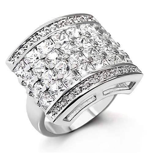 Alamode Rhodium Brass Ring with AAA Grade CZ in Clear - Alamode - Flyclothing LLC