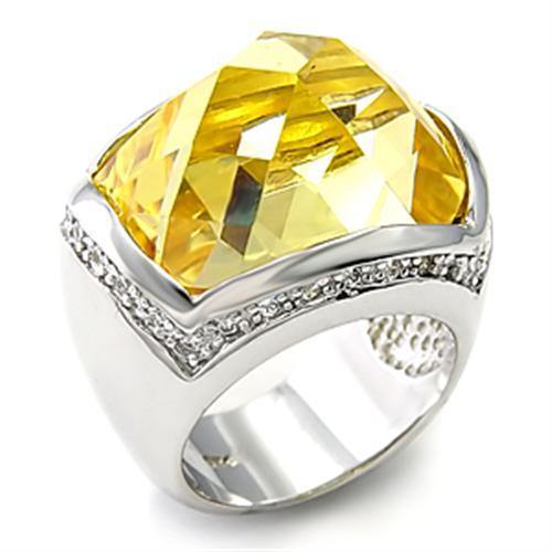 Alamode Rhodium 925 Sterling Silver Ring with AAA Grade CZ in Citrine Yellow - Alamode