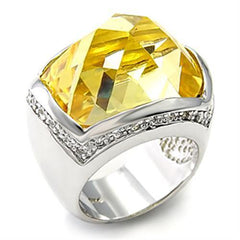 Alamode Rhodium 925 Sterling Silver Ring with AAA Grade CZ in Citrine Yellow - Alamode