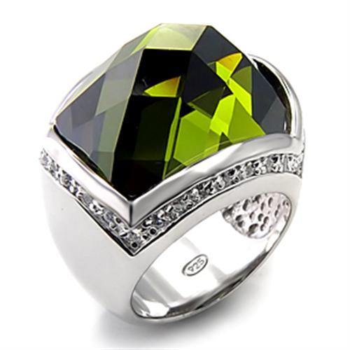Alamode Rhodium 925 Sterling Silver Ring with AAA Grade CZ in Olivine color - Alamode