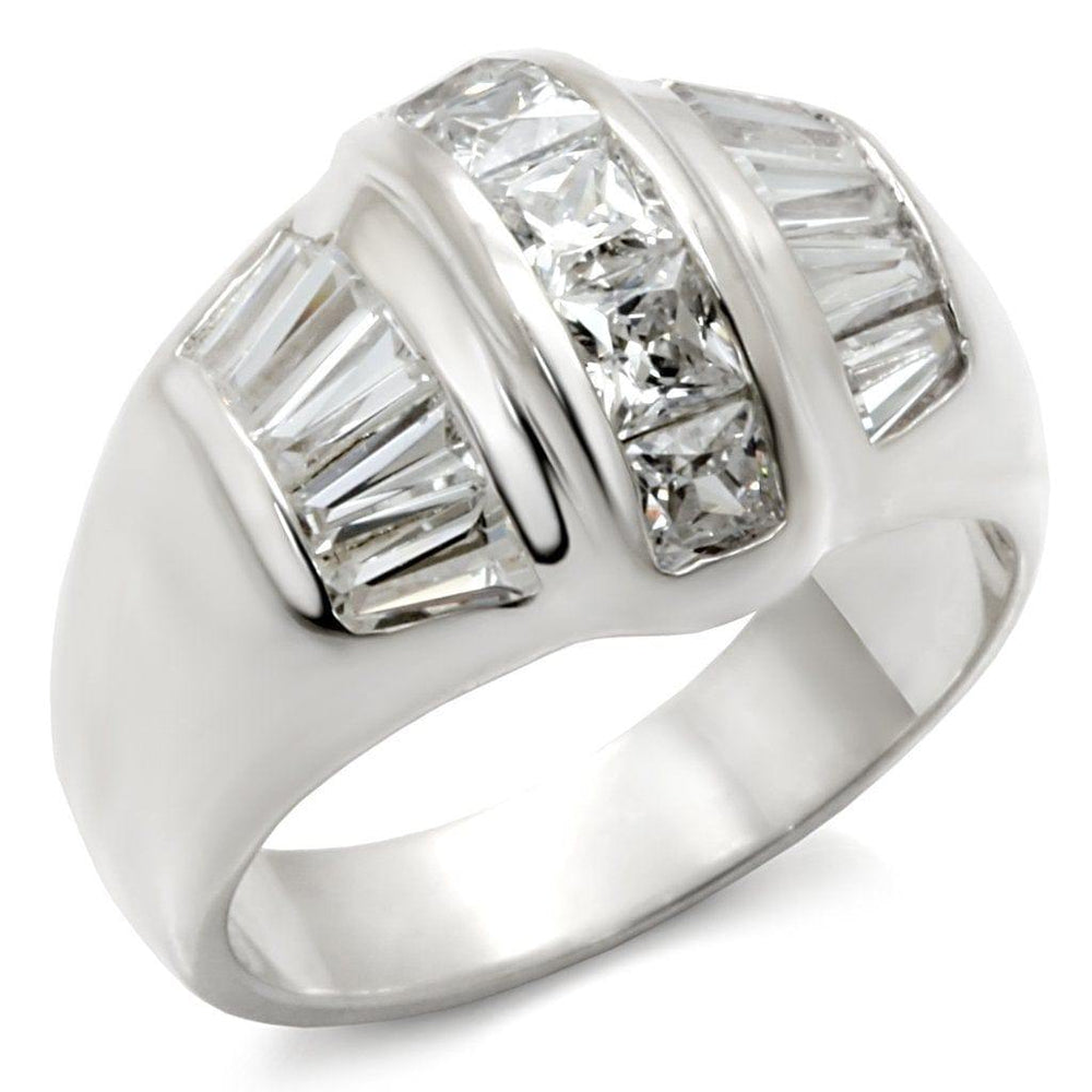 Alamode Rhodium 925 Sterling Silver Ring with AAA Grade CZ in Clear - Alamode