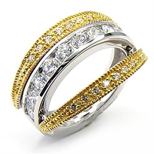 Alamode Reverse Two-Tone 925 Sterling Silver Ring with AAA Grade CZ in Clear - Alamode