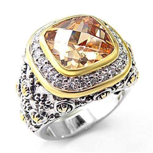 Alamode Reverse Two-Tone 925 Sterling Silver Ring with AAA Grade CZ in Champagne - Alamode