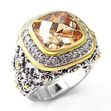 Alamode Reverse Two-Tone 925 Sterling Silver Ring with AAA Grade CZ in Champagne - Alamode