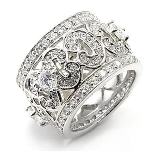Alamode Rhodium 925 Sterling Silver Ring with AAA Grade CZ in Clear - Alamode