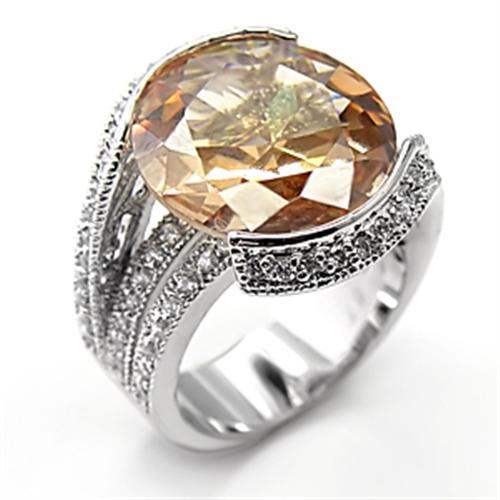 Alamode Rhodium 925 Sterling Silver Ring with AAA Grade CZ in Champagne - Alamode - Flyclothing LLC