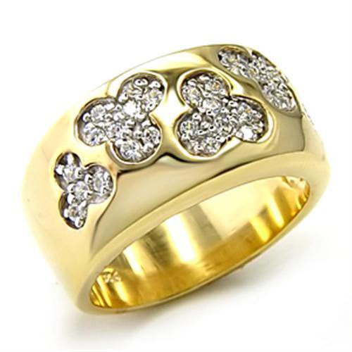 Alamode Gold+Rhodium 925 Sterling Silver Ring with AAA Grade CZ in Clear - Alamode