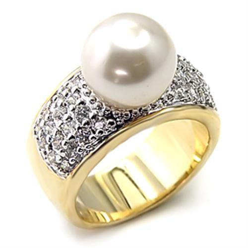Alamode Gold+Rhodium 925 Sterling Silver Ring with Synthetic Pearl in White - Alamode