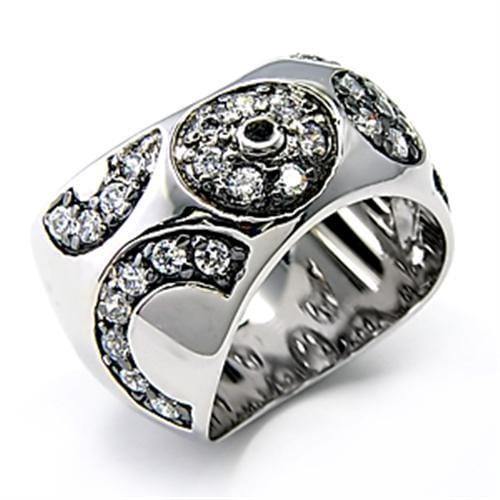 Alamode Rhodium + Ruthenium 925 Sterling Silver Ring with AAA Grade CZ in Clear - Alamode
