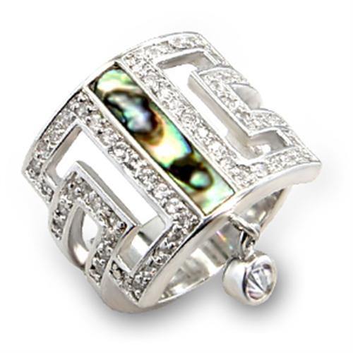 Alamode Rhodium 925 Sterling Silver Ring with Precious Stone Conch in Montana - Alamode