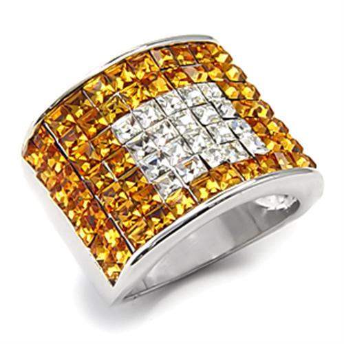 Alamode Rhodium 925 Sterling Silver Ring with Top Grade Crystal in Topaz - Alamode - Flyclothing LLC