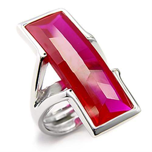 Alamode Rhodium 925 Sterling Silver Ring with Synthetic Garnet in Ruby - Alamode - Flyclothing LLC