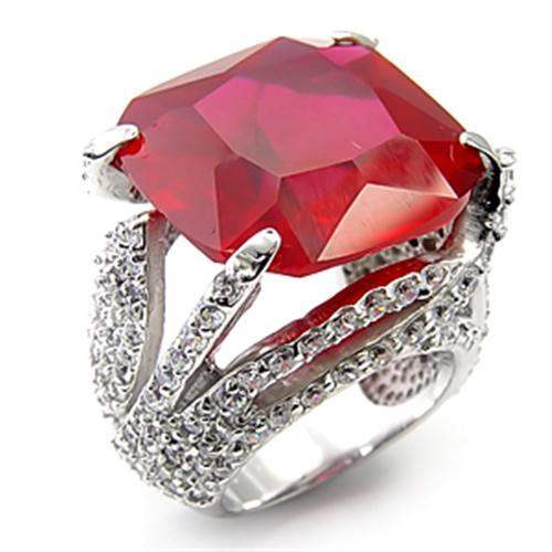 Alamode Rhodium 925 Sterling Silver Ring with Synthetic Garnet in Ruby - Alamode - Flyclothing LLC