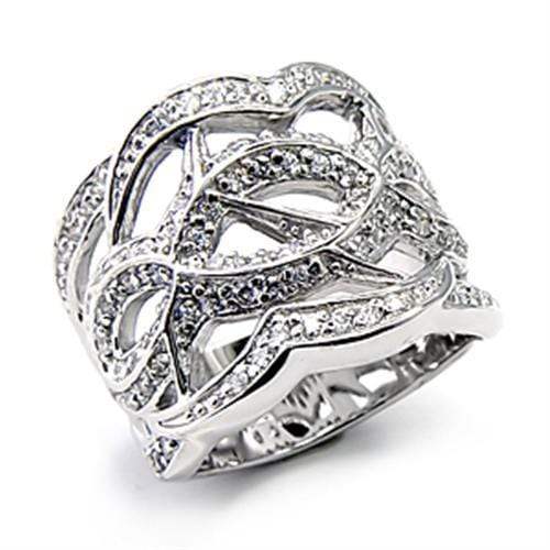 Alamode High-Polished 925 Sterling Silver Ring with AAA Grade CZ in Clear - Alamode - Flyclothing LLC