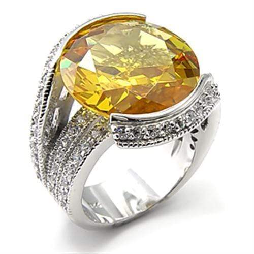 Alamode Rhodium 925 Sterling Silver Ring with AAA Grade CZ in Topaz - Alamode - Flyclothing LLC