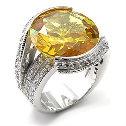 Alamode Rhodium 925 Sterling Silver Ring with AAA Grade CZ in Topaz - Alamode