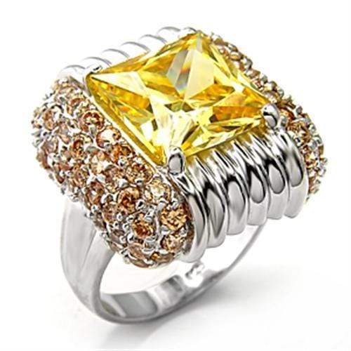 Alamode Rhodium 925 Sterling Silver Ring with AAA Grade CZ in Topaz - Alamode - Flyclothing LLC