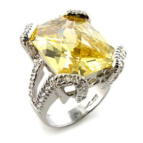 Alamode Rhodium 925 Sterling Silver Ring with AAA Grade CZ in Citrine Yellow - Alamode