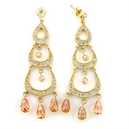 Alamode Gold 925 Sterling Silver Earrings with AAA Grade CZ in Champagne - Alamode