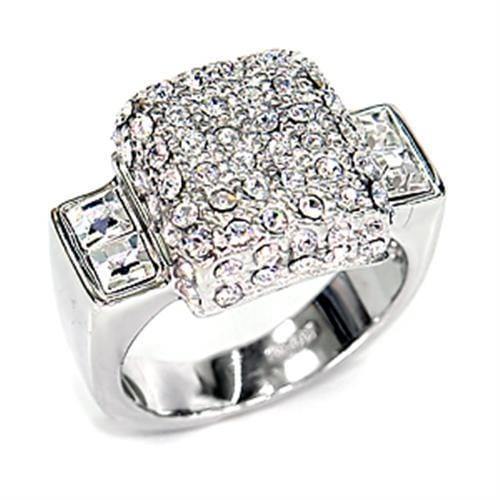 Alamode Rhodium 925 Sterling Silver Ring with Top Grade Crystal in Clear - Alamode
