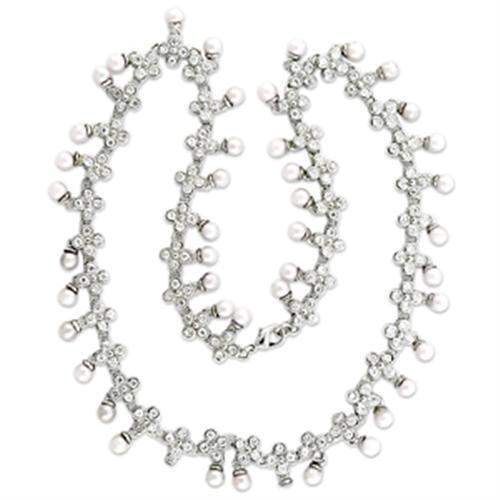 Alamode Rhodium Brass Necklace with Synthetic Pearl in White - Alamode - Flyclothing LLC